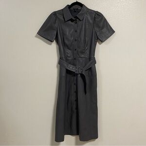 Ann Taylor Dress Women’s Size 2P Alley Gray Faux Leather MIDI Shirtdress
